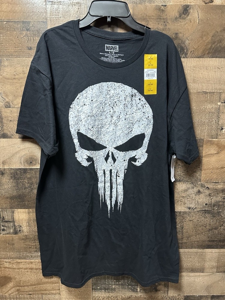 NEW Marvel Punisher Skull T-Shirt Mens Large Black Short Sleeve Graphic Tee NWT