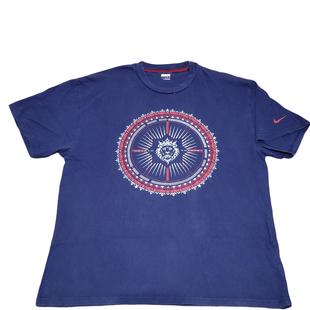 Nike LeBron James Lion Logo T Shirt Men L Navy Blue Mandala World Tour Top