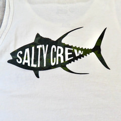 Salty Crew Shirt Mens XXL 2XL White Camo Fish Muscle Tank Top Beach Outdoor