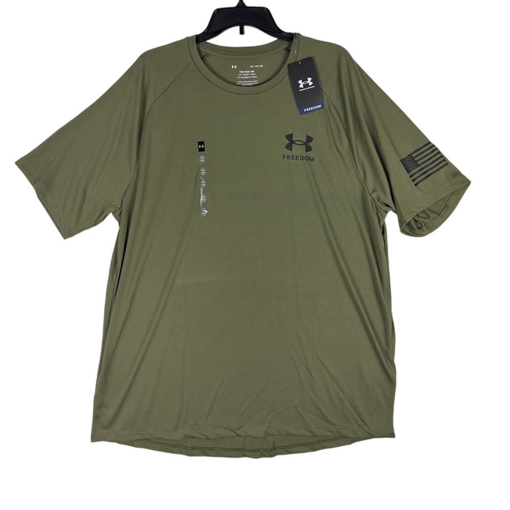 Under Armour Mens Freedom Tech Tee Marine OD Green XL 1369468 Flag Graphic NWT