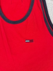 Tommy Hilfiger Jeans Shirt Adult Large Red Tank Sleeveless Scoop Nec Cotton READ