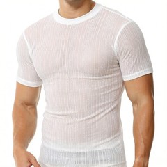 Men’s Glitter Sheer Mesh T-shirts Short Sleeve Ultra-thin Daily Undershirts Tops
