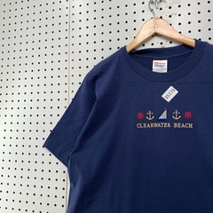 Vintage 90s Clearwater Beach Shirt Mens Large Blue Single Stitch Embroider 22×30