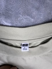 Uniqlo AIRism T Shirt Mens Large Beige Boxy Short Sleeve Crew Neck Cotton Tee