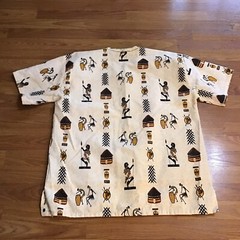 Shirt Pullover XL Broadcloth Short Sleeve Aztec Aborigine Pockets V Neck Boxy