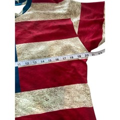 American Flag Rayon Stretch Photo Print T-Shirt Patriotic Muted Red White Blue