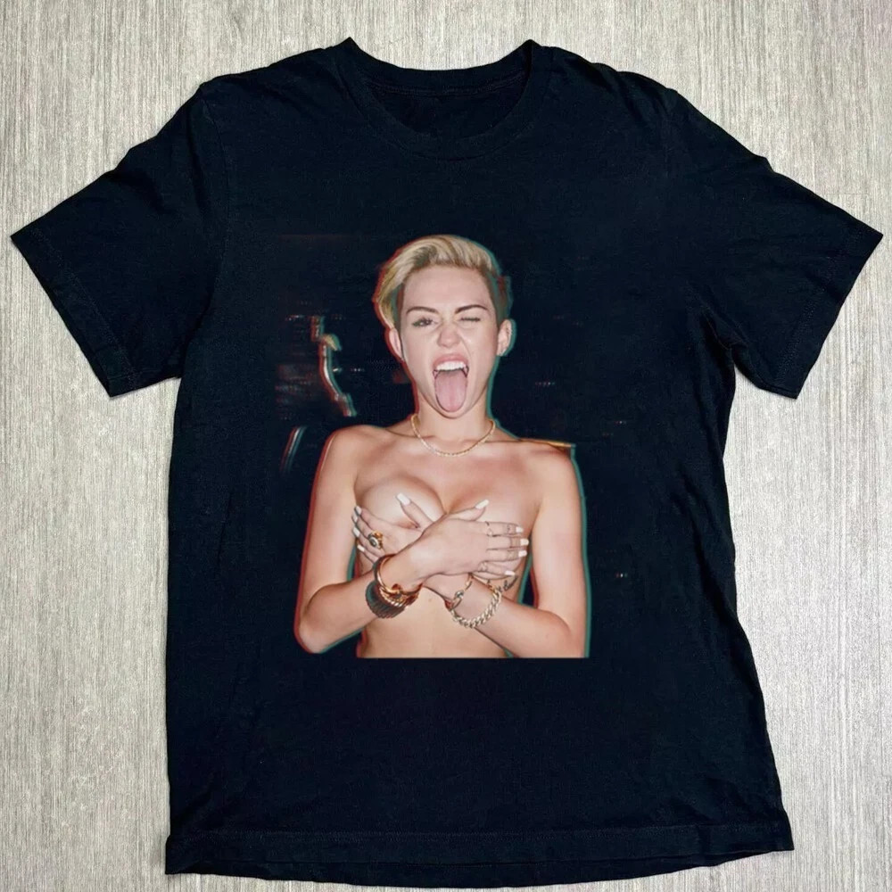 Remake Miley Cyrus 90s Retro style Unisex Black T shirt Short Sleeve NH26919