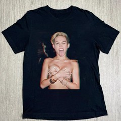 Remake Miley Cyrus 90s Retro style Unisex Black T shirt Short Sleeve NH26919