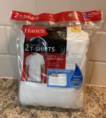 Hanes White T-Shirts Undershirts Men’s Crew Neck Cool Wicking 2-Pack Size Large