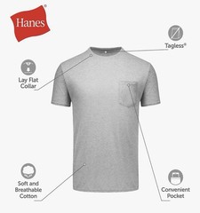 Hanes 6-Pack Pocket Tee Men’s T-Shirt Soft and Breathable Assorted, Size 3xl