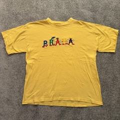 Yellow vintage 90s Prague Czech Republic embroidered graphic tee Size XL