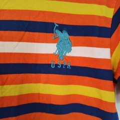 USPA T-Shirt Men Size S Orange Colorful Striped Embroidered Logo Short Sleeve