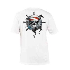 Sea Fear Men’s 50+ UPF Short Sleeve Rash Guard Scuba Diving, Octo Skull, White