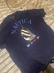 Nautica Navy Sailboat Graphic Logo Crew Neck Short Sleeve Cotton L