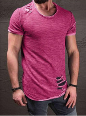 Men’s Slim Fit O Neck Short Sleeve Muscle Tops Tee T-shirt Ripped Casual Blouse