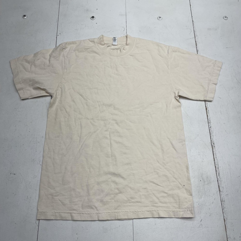 Los Angeles Apparel Shirt Mens Small Natural 6.5oz Garment Dyed Crewneck USA