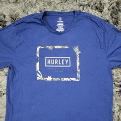 Hurley Shirt Mens Large Blue Tropical Logo Graphic Tee Tagless Crewneck Surf