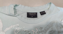 2004 INDUSTRIE T-Shirt, Aged style Pale blue with Foil print small Sold as is
