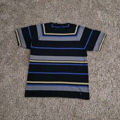 The Hundreds Vintage Y2K Striped Embroidered Graphic T-Shirt Black Blue Yellow