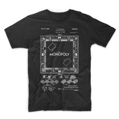 Monopoly Patent Art T-Shirt. Classic Board Game Shirt. Black, White or Gray NEW