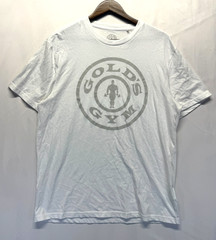 Gold’s Gym Muscle Joe Weight Plate T-Shirt Men Large White Graphic Circular Logo