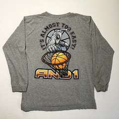 Vintage AND1 Shirt Mens Large Gray Basketball Long Sleeve 2 Sided Distressed 90s