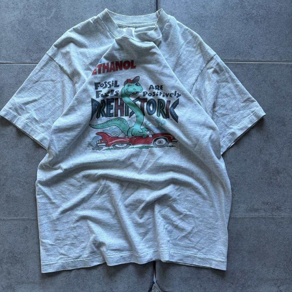 Vintage 90s Gray Single Stitch Use Ethanol Anti Fossil Fuel Funny Tshirt Mens L