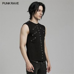 PUNK RAVE Men Black Punk Rock Gothic Steampunk Sleeveless Tops Tank Vest