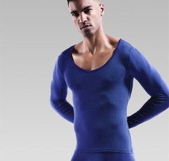 3Pack Men Solid Color Long Sleeves Undershirts Modal Slim Thin Underwear V-neck