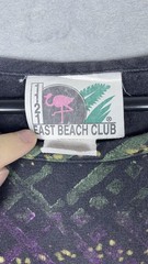 East Beach Club Shirt Mens Large Black Purple Elephant Tribal All Over Print