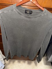 Double RL RRL Ralph Lauren Waffle Knit Long Sleeve Shirt Tee Gray Heather Large