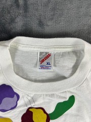 Vintage Jerzees USA Floral Applique T-Shirt XL White Pansy Flower Graphic 90s