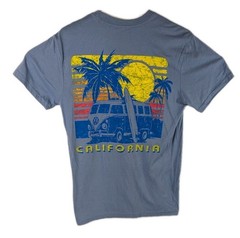 Volkswagen Bus Surfer T Shirt Mens Small Blue California Hippie Beach Bum VW