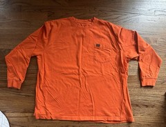Vintage 90s Russell Orange Pocket Tee USA Made XL/2XL? Work Logo No Tag