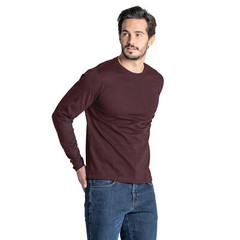 Mens Long Sleeve T-Shirt Slim Fit 100% Cotton Plain Crew Round Neck Tee Tops New