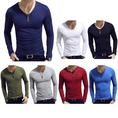 Men Muscle Slim Fit Shirts Long Sleeve Stretch T-Shirt Low Cut Undershirts Tees