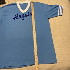 Vintage Angels Coach Shirt Mens XL Blue V Neck Baseball Jersey Gulf Coast 80s