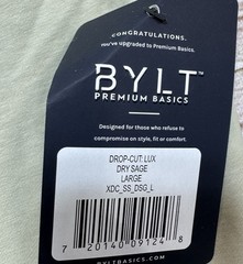 BYLT Basics Drop Cut Lux T-Shirt S/S Large Dry Sage Crewneck Casual Gym Mens NWT