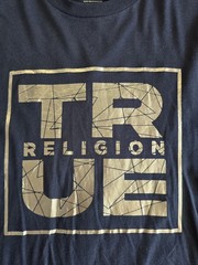 True Religion Mens Small Navy blue Graphic Logo T Shirt Crew Neck Short Sleeve