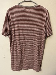 Five Four Mens Round Neck Short Sleeve T Shirt Gray and Red Stripes Size Medium