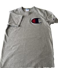 Champion Shirt Mens Large Gray Big C Patch Logo Athletic Tee Classic Casual