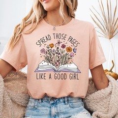 Funny Book Lover Shirt Spread Those Pages Reading Gift Floral Book Tee