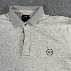 Armani Exchange Mens Long Sleeve Polo Shirt S Grey Marl AX Logo Contrast Cuff