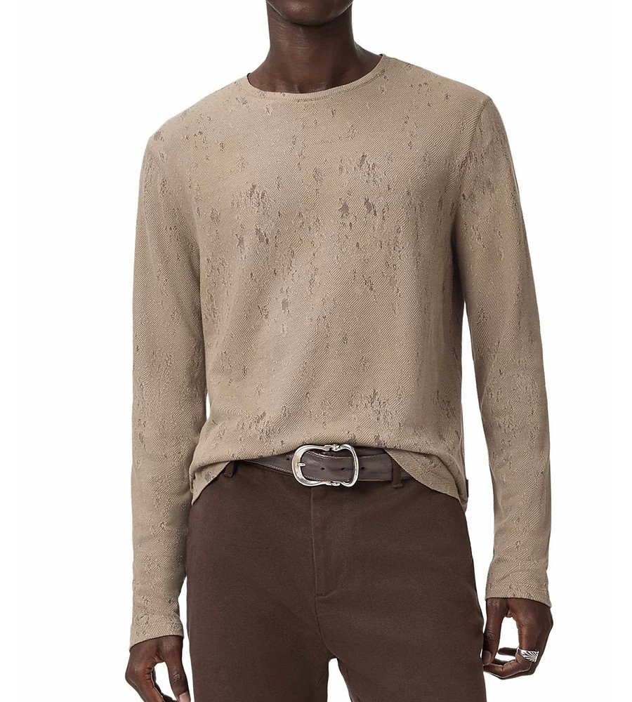 John Varvatos Collection Men’s Vera Distressed Jacquard Textured Crew Tee Haze