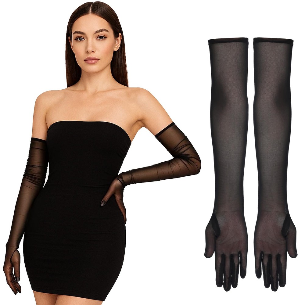 Long Black Lace Sheer Opera Gloves for Women 1920s Flapper Bridal Prom