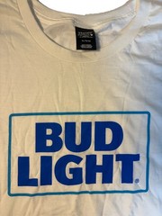 Bud Light T-Shirt Size 2XL Hanes Nano Mens White Blue Logo Promotional Giveaway