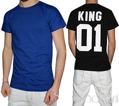 T-shirt Uomo Akiro’ Bianco Nero Blu Maglia Girocollo Cotone Stampa King SARANI