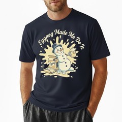 Eggnog Made Me Do It T-Shirt Funny Snowman Christmas Eggnog Humor Holiday Tee