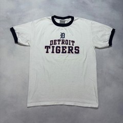 Detroit Tigers Ringer T-Shirt Mens Medium White Navy Blue MLB Baseball Y2K Retro
