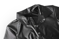 Mens PU Leather Side Lace-up Shirts Vest Turn-down Collar Dance Club Crop Tops